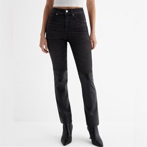 NWT! Express High Rise 90s Slim Jeans with leather detail. Sz 10